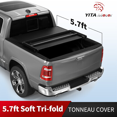 #ad 5.7ft 68quot; Bed Soft Tri fold Tonneau Cover for 09 24 Dodge Ram 1500 Truck w Lamp $134.59