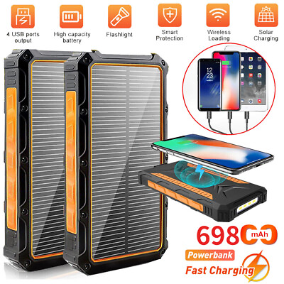 #ad 2Pcs 4USB Waterproof Solar Power Bank 69800mAh Portable External Battery Charger $55.98