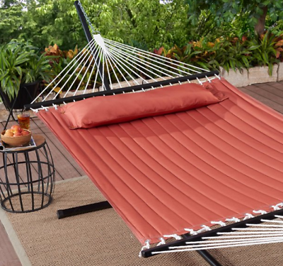 #ad Outdoor Camping Quilted Double Hammock w Pillow 445 lb Capacity Heavy duty NEW $59.97