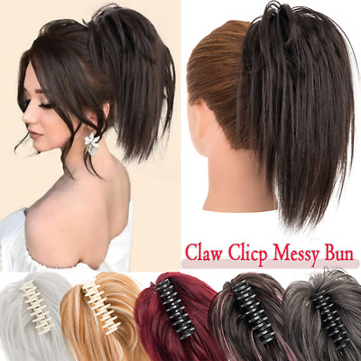 #ad 12in Short Ponytail Thick Clip in Messy Bun Hair Piece Claw On Extension Updo US $12.89