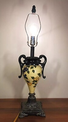 #ad Formal Victorian Themed Yellow Lamp Fruit And Flowers Ceramic With Metal Base $20.00