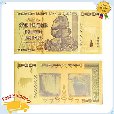 #ad 10X Color Gold Foil Banknote Zimbabwe 100 Trillion Dollar Note Collection Gift $16.79