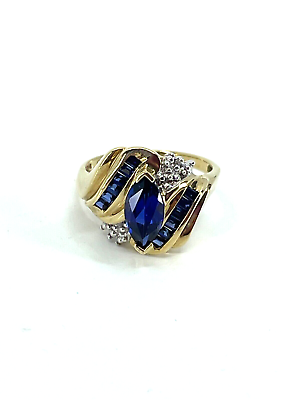 #ad 10k Yellow White Gold Sapphires Ring Size 7 $297.00