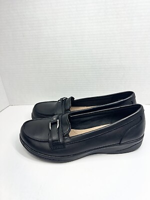#ad Clarks Collection Womens Buckle Black Leather Slip On Loafers Shoes Size 7.5 $24.99