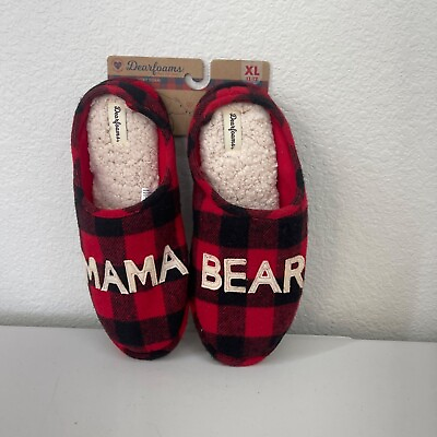 #ad Dearfoams Mama Bear Buffalo Plaid Sherpa Lined Slippers Womens size XL 11 12 NEW $9.53