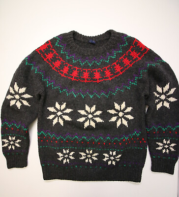 #ad Vintage GANT Sweater Adult L Shetland Wool Fair Isle Knit Gray Nordic $35.00