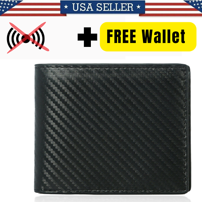 #ad plus FREE RFID WALLET RFID Blocking Men#x27;s Carbon Fiber Leather Bifold Wallet $16.99