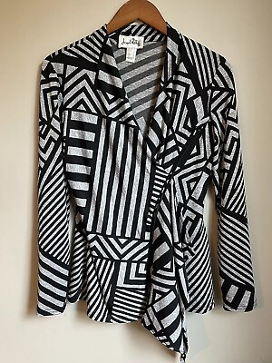 #ad Joseph Ribkoff Women’s Long Sleeve Faux Zip Up Shirt Abstract Gray Black Size 8 $32.00
