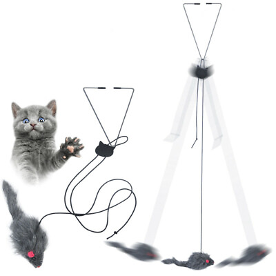 Cat Kitty Teaser Toys Retractable Door Hanging Mouse Interactive Cat Wind Toys $7.59