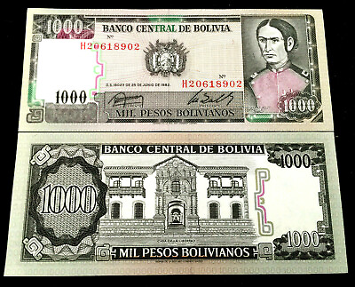 #ad Bolivia 1000 Pesos Bolivianos 1982 Banknote World Paper Money UNC Currency Bill $2.75