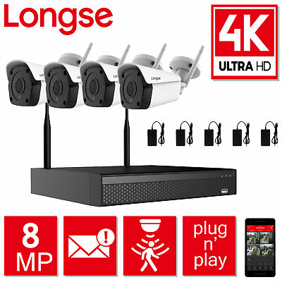 #ad Longse Wifi CCTV 4CH Wireless Security Camera System Kit 4K 4X Camera Easy Setup $398.20