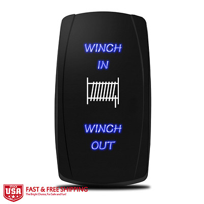 #ad MICTUNING 7Pin Momentary Laser Rocker Switch Winch In Out Blue LED Light 12 24V $9.99