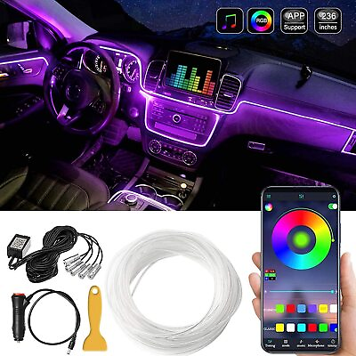 #ad #ad 6M Car RGB Interior Ambient LED Strip Light APP Music Control Atmosphere Lamps $18.99