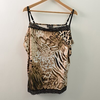#ad Fashion Bug Blouse Cami Womens 2X Polyester Spandex Lace Trim Animal Print $6.98