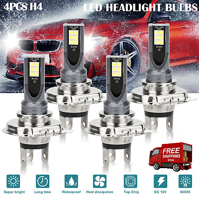 #ad 4x H4 LED Headlight Bulb Kit High Low Beam 100W 28000LM Super Bright 6000K White $12.98