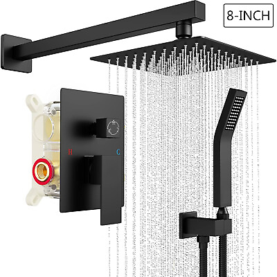 #ad Black Shower Faucet Set 8quot;Rainfall Shower Head Combo System with Mixer Valve Kit $72.00