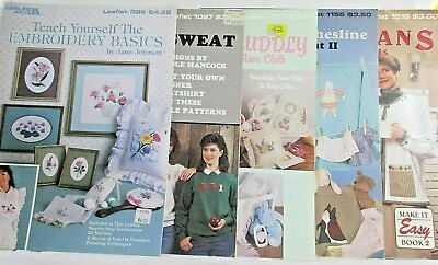 #ad Lot of 5 Leisure Arts Leaflets Sweatshirts Cardigans Baby Embroidery CrossStitch $9.79