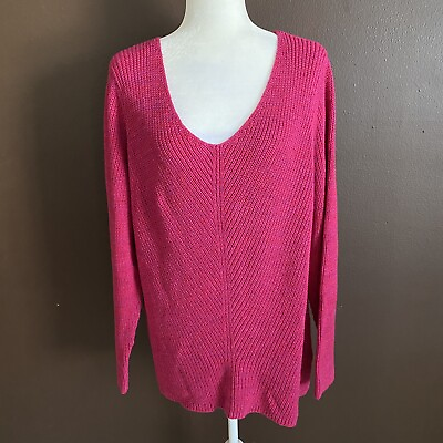 #ad Style amp; Co Plus Size 2X Cable Knit Tunic VNeck Sweater Pink $24.00