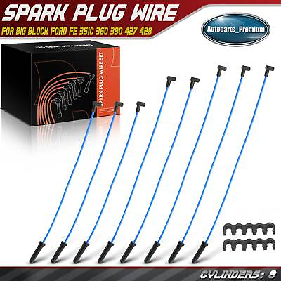 #ad 8x Blue Spark Plug Wire Set for Big Block Ford FE 351C 360 390 427 428 429 8mm $39.99