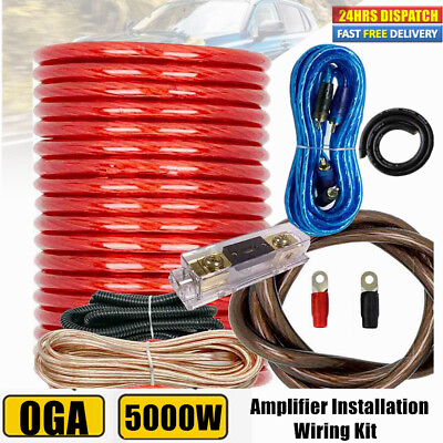 #ad Complete 0 Gauge Amp Kit Amplifier Install Wiring 0 Ga Installation Cables 5000W $36.39