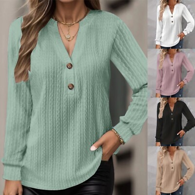 #ad Ladies Pullover V Neck Jumper Top Women Knitwear Long Sleeve Work Knit Tops $27.90