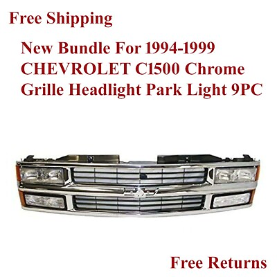 #ad New Bundle For 1994 1999 CHEVROLET C1500 Chrome Grille Headlight Park Light 9PC $294.10