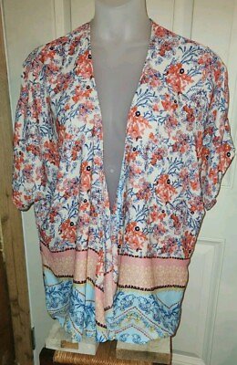 #ad Liberty Love Cardigan Cover Up Women Size 2X Sheer Open Front Kimono $17.95