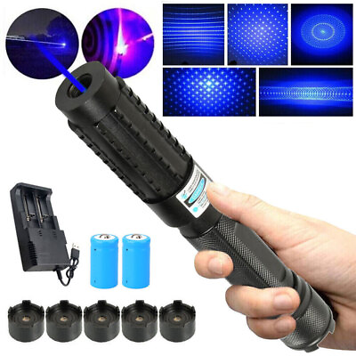 #ad 8000M Blue Burning Laser Pointer Adjustable Visible Beam Dot Light amp; 5 Caps $52.99