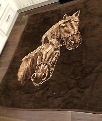 #ad Ryltex San Marcos Thick Blanket Reversible Brown Horses Head Blanket 72x65 $125.00