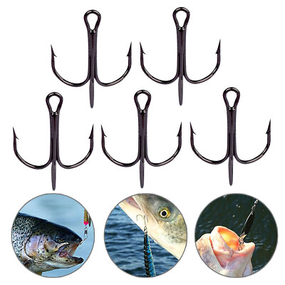 #ad 10× High Carbon Steel Fishing Hook Overturned Hooks Round Bend Treble For Bass C $4.15