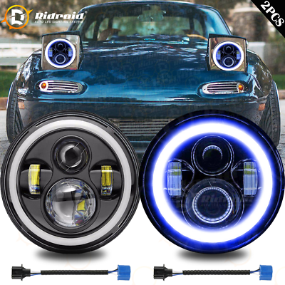 #ad Pair 7inch LED Headlights Amberamp;Blue Halo For 90 97 Mazda Miata MX5 MX 5 H6024 $47.99