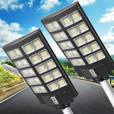 #ad 2PACK 2000W Commercial Solar Street Light LED Bright Outdoor Dusk to Dawn Lamp $188.88