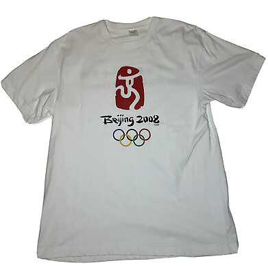 #ad Beijing 2008 Olympics China Mens White T Shirt 2XL One World Dream Rings $29.99