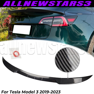 #ad #ad Carbon For Tesla Model 3 Sedan 2019 2023 Dry Rear Boot Trunk Lip Spoiler Wing $35.95