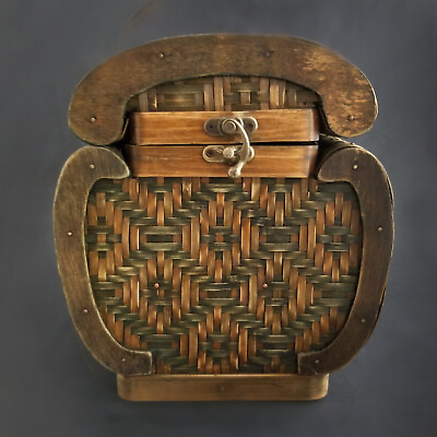 #ad Vintage Wicker Rattan Storage Box Chest Lid Woven Boho Tropical Decor $37.00