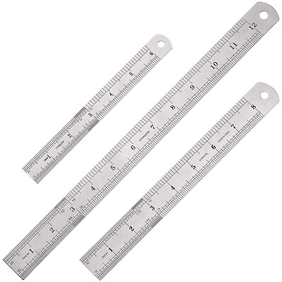 #ad Ruler Set 6 8 12 Inch Metal Ruler With Inch Metric 3 Pcs Stainless Steel NEW $7.85
