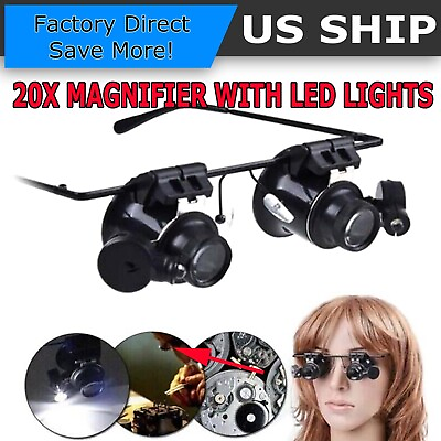 #ad 20X Magnifying Magnifier Glasses Magnifaction Jeweler Watch Repair LED Light NEW $7.95