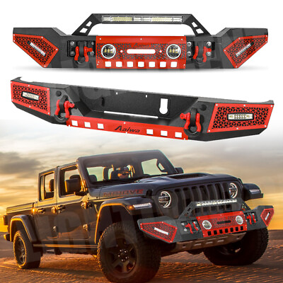 #ad Steel Rear or Front Bumper For 2020 2021 2023 Jeep Wrangler Gladiator JT W Leds $351.97