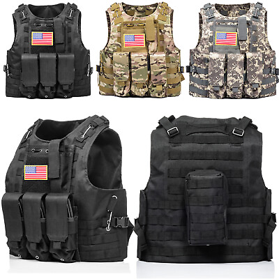 HUNTVP Military Tactical Vest Molle Combat Assault Plate Carrier w without Flag $35.14