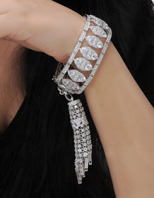 #ad Art Deco Statement Tassel Leaf Bracelet 925 Sterling Silver Designer High Jewel $1194.00