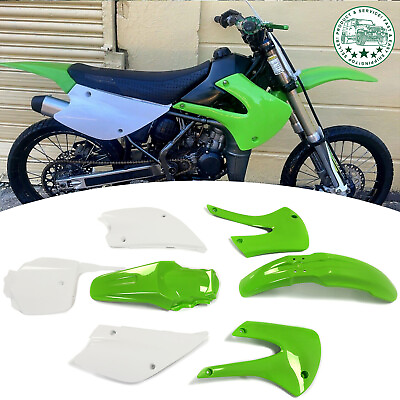 #ad Restyled Plastics Kit Bodywork Parts Green White for 2001 13 Kawasaki KX85 KX100 $79.00