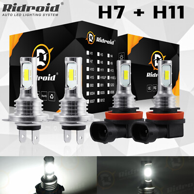 #ad Combo H11 H7 LED Headlight Bulb Kit High Low Beam Super Bright 6000K Xenon White $19.99