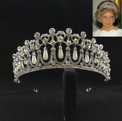 #ad Princess Diana Crown Cambridge lover knot diadem Quinceanera bridal silver pearl $13.90