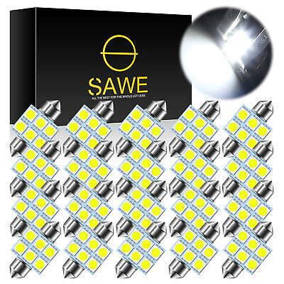 #ad 20 x SAWE White 31MM Festoon 5050 6SMD Dome Map LED Light Bulbs DE3175 DE3022 $14.99
