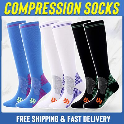 #ad 3 Pair Pressure Socks 20 30 Mmhg Compression Hose Support Socks Knee High Men $19.51