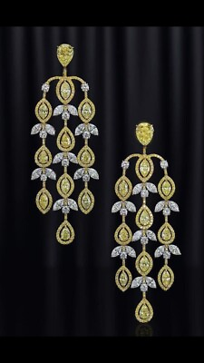 #ad Yellow amp; White Chandelier Dangle Earrings 925 Sterling Silver Handmade Jewelry $385.00