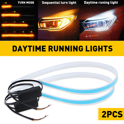 #ad 2 x Slim 60CM Amber Sequential Flexible LED Turn DRL Signal Strip for Headlight $12.34