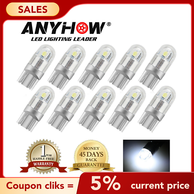 #ad 10Pcs 194 LED Bulbs T10 168 921 W5W White Dome License Side Marker Light 6000K $6.78