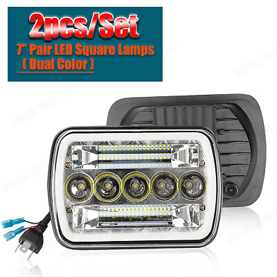 #ad 7quot; 2PC LED Square Lamps Clear Lens Sealed Beam Projector Headlights White Amber $111.99