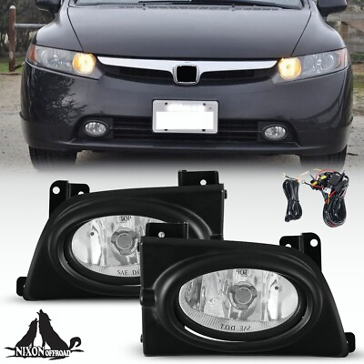 #ad For 06 08 Honda Civic 4 Door Sedan Fog Lights Driving Lamps Wiring Switch Kit $39.59